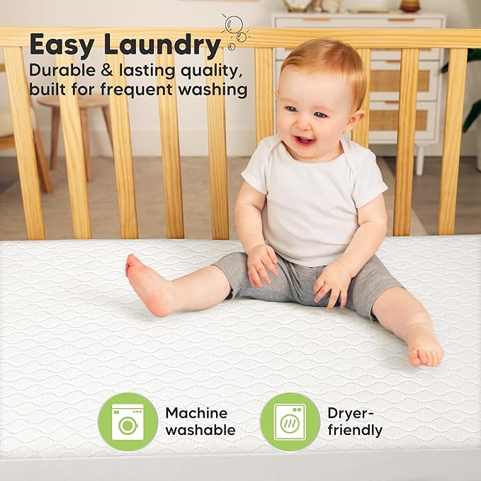 2-Pack Waterproof Crib Mattress Protector Cover Fitted - Quiet Baby Crib Mattress Pad Sheets, 52" x 28" Soft Quilted Cotton Baby Sheet, Machine Washable, Easy Fit, Durable (Soft White/Mavy)