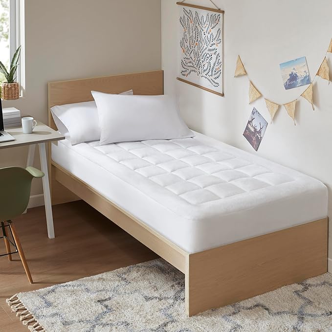 Madison Park Waterproof Mattress Protector, Cloud Soft Plush Mattress Cover, Overfilled Mattress Pad, Fitted Pocket Fits Up to 18 Inch, Machine Washable Bed Cover, White Twin XL