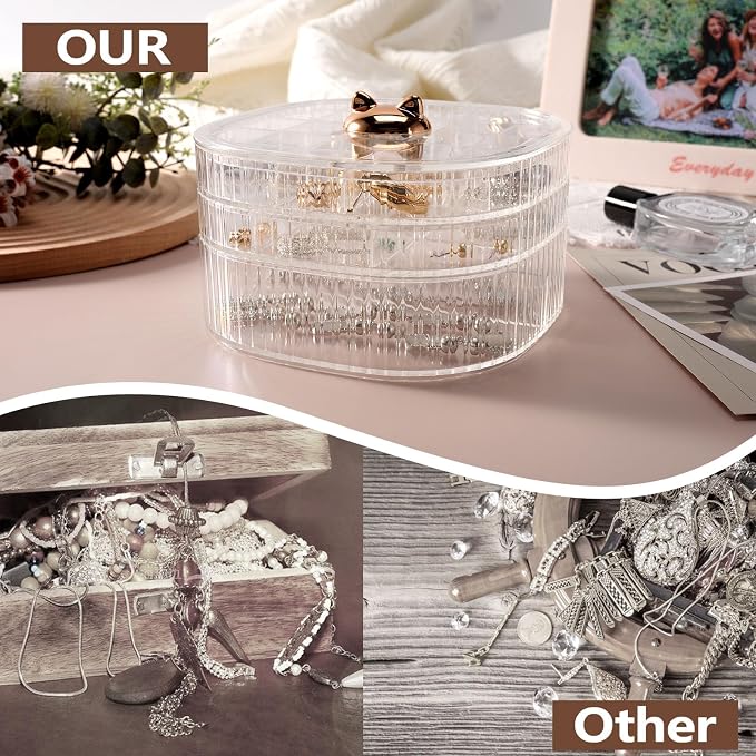 Sunkaioo Earring Organizer,Stackable 3-Layers Clear Jewelry Box with Lid,Stud Earring Organizer for Women Girls,Earring Box Display Holder for Earrings Ring Studs Bracelet Necklace Crafts (Clear) - Image 6