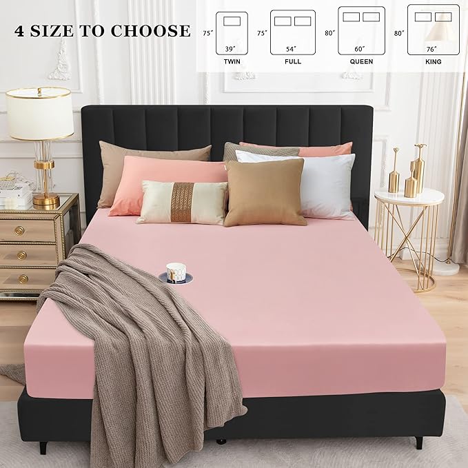 Sufdari Full Size Mattress Protector,Waterproof Mattress Protector,Fitted Sheet Style Mattress Cover with 18" Deep Pocket,Washable and Comfortable-Pink,Full