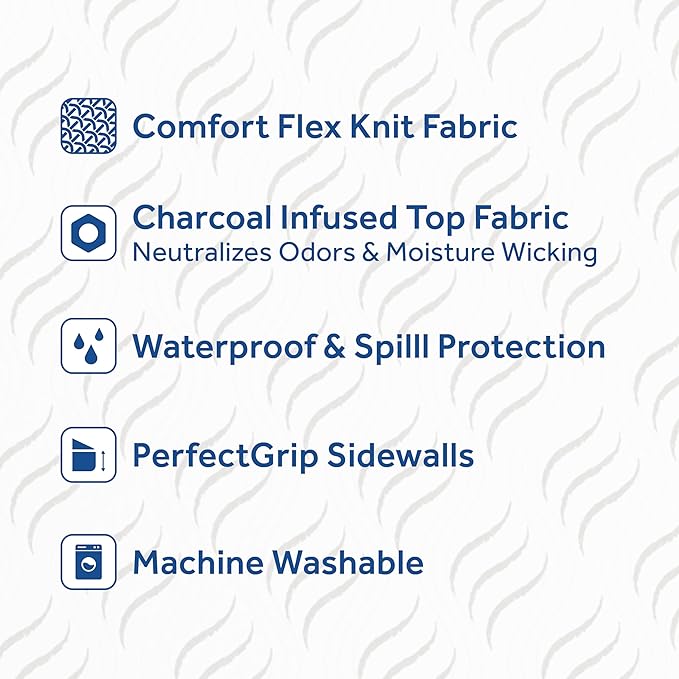 Sealy Flex Charcoal Mattress Cover Protector, King- PerfectGrip Stretch Sidewalls Fitted, Waterproof