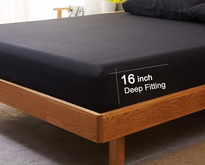 SONORO KATE Bed Sheet Set Super Soft Microfiber 1800 Thread Count Luxury Egyptian Sheets 18-Inch Deep Pocket Wrinkle and Hypoallergenic-4 Piece(Full Black)