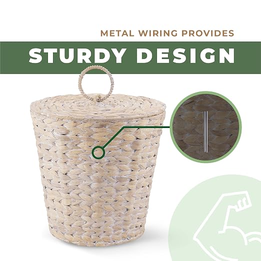 84ECO 3 Gallons White Wicker Trash Can with Lid and Liner - Image 5