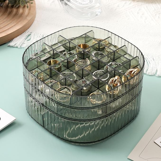 Sunkaioo Earring Organizer,Stackable 3-Layers Clear Jewelry Box with Lid,Stud Earring Organizer for Women Girls,Earring Box Display Holder for Earrings Ring Studs Bracelet Necklace Crafts(Light Green) - Image 5