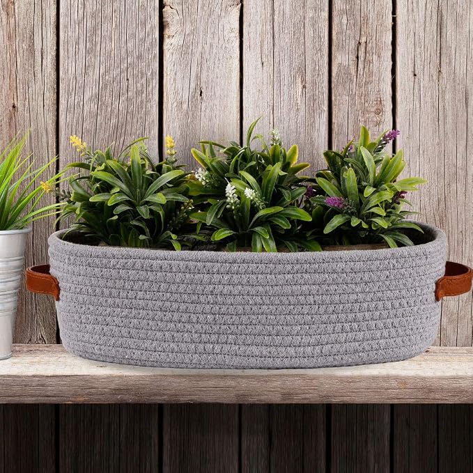 2 Pack Cotton Rope Small Woven Basket,Toilet Paper Basket,Room Storage Basket with Handles for Bathroom, 13"x5.9"x4" Gary - Image 5