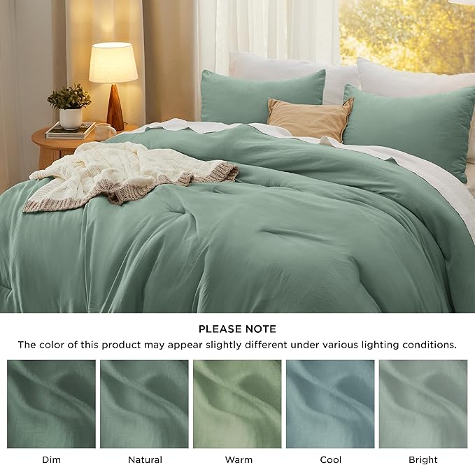 Bedsure King Comforter Set, Sage Green Soft Prewashed Bedding for All Seasons, 3 Pieces GentleSoft™ Bed Set, 1 Lightweight Comforter (104"x90") and 2 Pillowcases (20"x36")