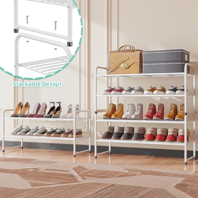 SUFAUY 2-Tier 33" Wide Shoe Rack, Closet Metal Wire, Stackable, White - Image 6