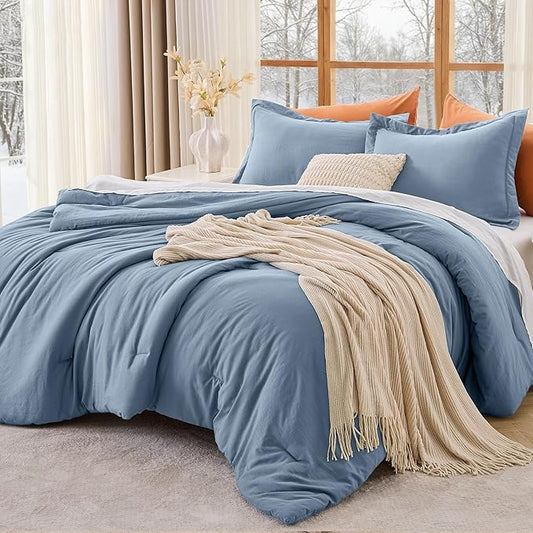 MUXHOMO Full Comforter Sets, All Season Ultra Soft Down Alternative Bedding - 3 Piece Lightweight Bed Set Includes 1 Comforter (82"x86") and 2 Pillow Shams (20"x26"), Sea Blue