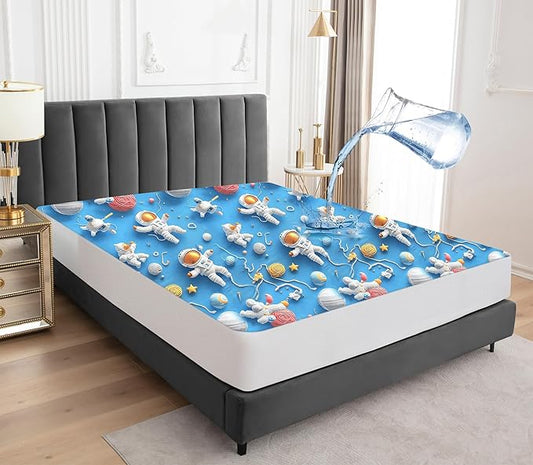 Sufdari Full Mattress Protector,Waterproof Mattress Protector,Fitted Sheet Style Mattress Cover with 18" Deep Pocket,Washable and Comfortable-Spaceman,Full