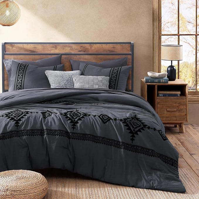 MaiRêve Embroidery Queen Size Comforter Set Crown Blue, Boho Farmhouse Western Bedding Set 7 Pieces, All Season Bed in A Bag Comforter Set with Sheets, Pillowcases & Shams