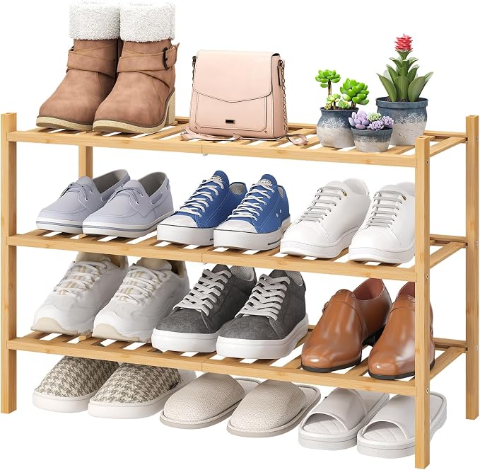 viewcare 3-Tier Free Standing Shoe Racks, Bamboo Wood Shoe Rack for Entryway & Closet, Beautiful | Natural | Functional | Sturdy Shoe Rack by VIEWCARE