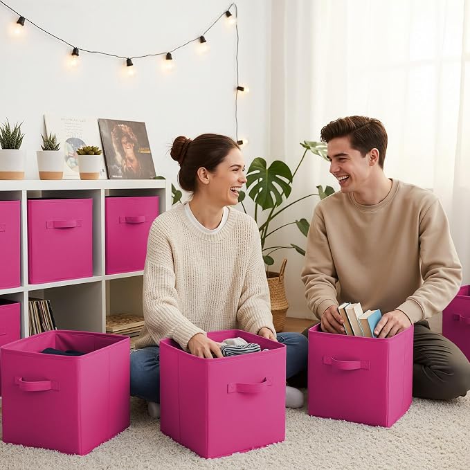 GRANNY SAYS 11 Inch Cube Storage Bins, Cube Storage Organizer, Fabric Storage Bins, Storage Cubes for Shelves, Closet, Toy Storage Bins for Kids Room, Play Room, Rose Red, 6-Pack - Image 2