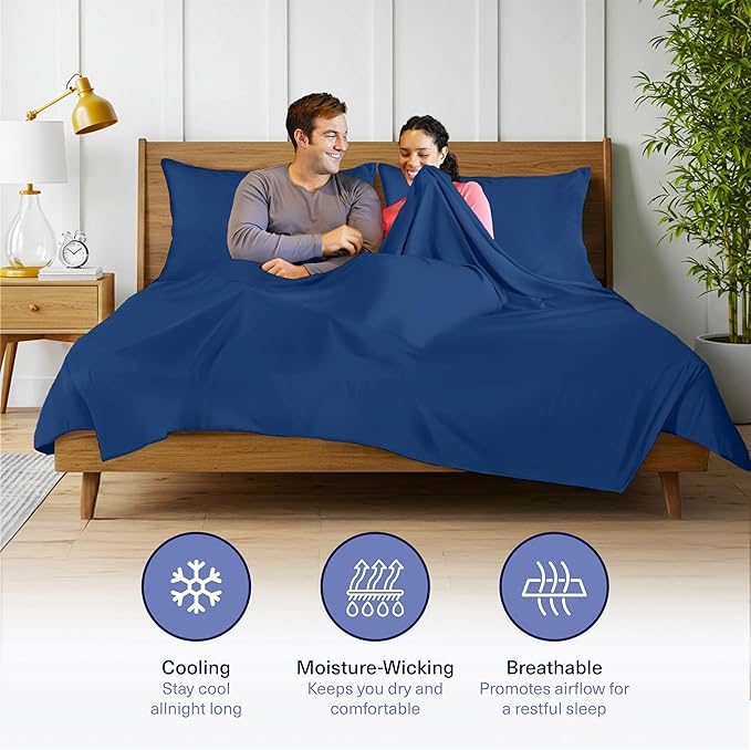 Kickoff Viscose Bamboo Sheets Twin XL Size 3-pc 100% Organic Bamboo Viscose Bed Cooling Sheets Twin XL Size Set Cool Bedding for hot Sleepers Sheet, Flat, Fitted, Pillowcase (Dark Blue, TXL)