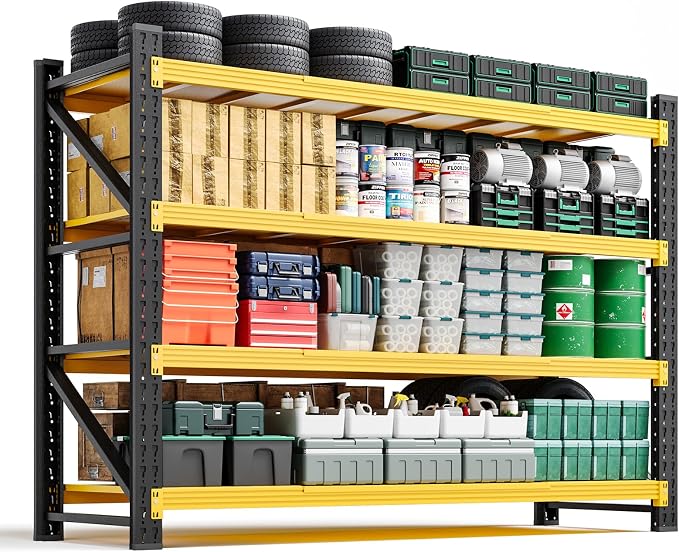 Letaya 4000LBS Heavy Duty Storage Shelves,70" H Metal Garage Shelving Units,4 Tier Large Tall Industrial Shelving,Adjustable Utility Rack Shelf for Warehouse,Basement (Yellow, 60" W x 24" D x 70" H) by LetayaMetalCabinets