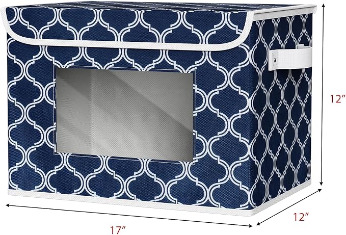 Univivi Fabric Foldable Storage Boxes [4-Pack] Large Collapsible Stackable Storage Bins with Lids, Closet Organizers and Storage Cube Basket for Home, Office, Bedroom (Blue Lantern, 17”x 12” x 12”) - Image 2