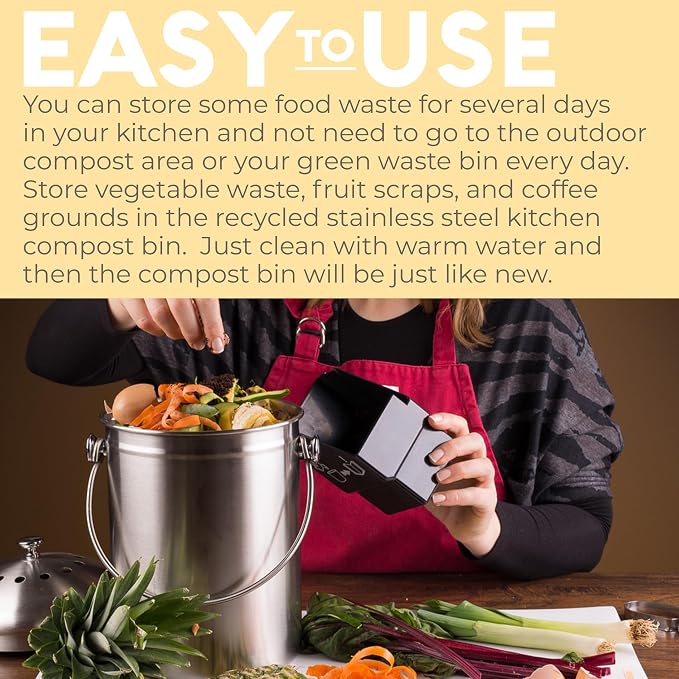 EPICA Countertop Compost Bin Kitchen | 1.3 Gallon | Odorless Composting Bin with Carbon Filters | Indoor Compost Bin with Lid | Stainless Steel Kitchen Composter for Food Scraps & Waste Recycling - Image 6