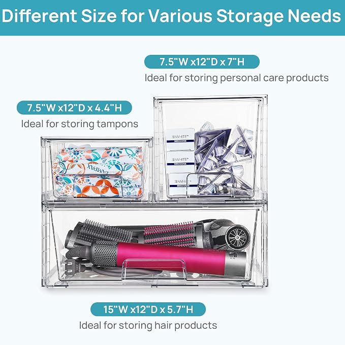 Vtopmart Clear Stackable Storage Drawers Set of 5, Easily Assemble Acrylic Bathroom Undersink Organizers,Plastic Storage Bins for Closet,Cabinet,Pantry,Medicine Organization - Image 6