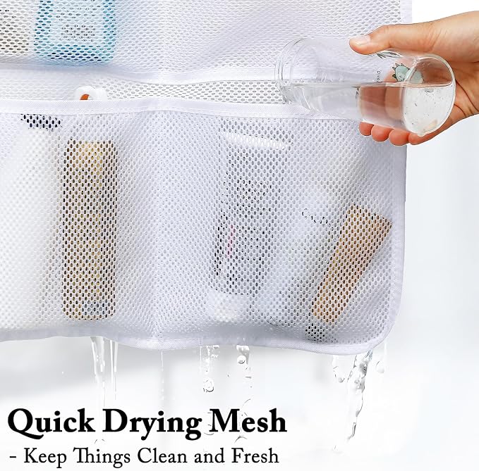Fammart Mesh Shower Caddy Hanging, Quick-Drying Shower Organizer with 7 Pockets, Portable Bathroom Organizers and Storage for Shampoo, Soap, Loofah, Travel, and Cruise Essentials - Image 4