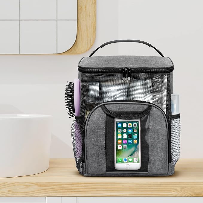 Attmu Mesh Shower Caddy Portable Dorm Tote Bag, Quick Dry Hanging Toiletry Bag, Large Capacity Shower Bag for College Dorm Room Essentials for Boys and Girls for Bath Camping (Gray) - Image 7