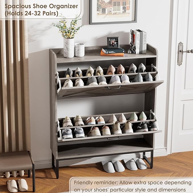Nicetree Shoe Cabinet Storage for Entryway,Narrow Shoe Storage Cabinet, Space-Saving Shoe Organizer Cabinet, Vertical Entryway Solution for Foyer, Mudroom, Gray - Image 4