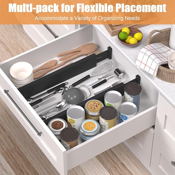 Bamboo Drawer Dividers,17-22" Adjustable Kitchen Drawer Organizer for Clothes,6 Pack Expandable Drawer Organization Separators for Bedroom,Bathroom,Dresser and Office,Black - Image 2