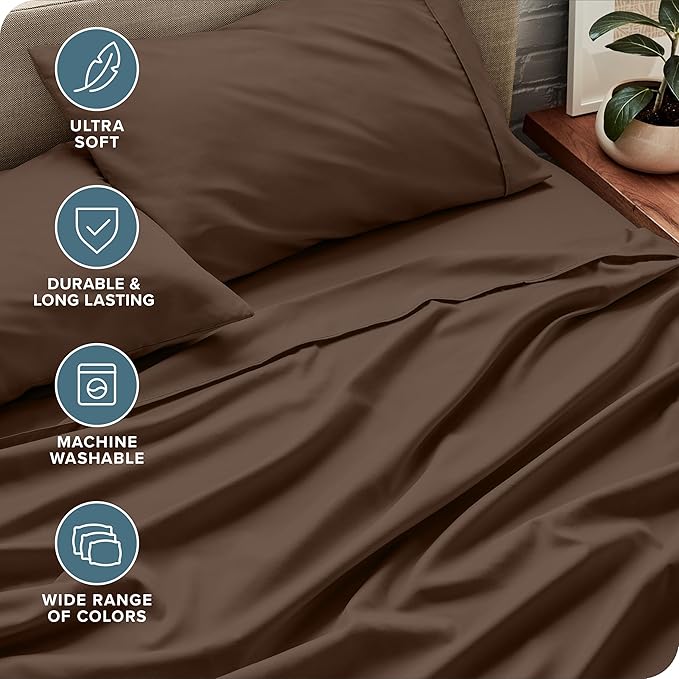 Bare Home Full XL Sheet Set - 1800 Ultra-Soft Microfiber Full Extra Long Bed Sheets - Double Brushed - Deep Pockets - Easy Fit - 4 Piece Set - Bedding Sheets & Pillowcases (Full XL, Cocoa)