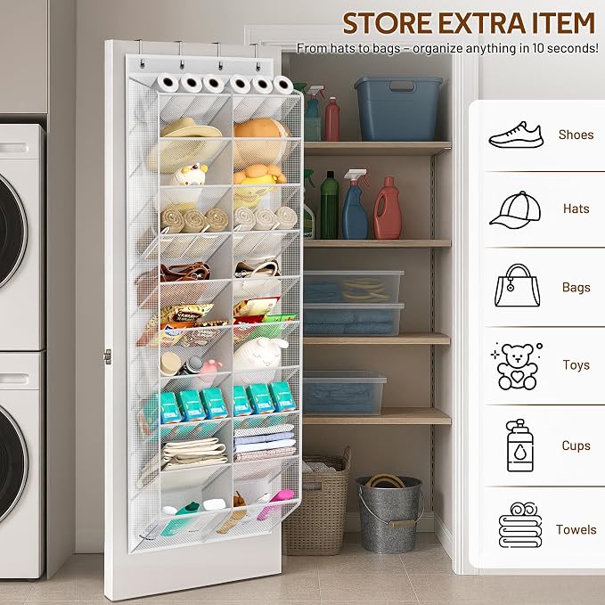 MISSLO 30 Pairs Over the Door Shoe Organizer Breathable Mesh Hanging Shoe Rack for Closet Storage with Wide Deep Pockets 10 Tier Shoes Holder Fit All the Family's Sneakers, Boots, Heels (White, 71") - Image 7