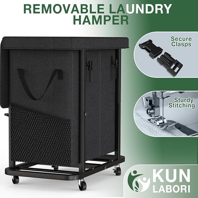 50 Gal(190L) High Grade Large Laundry Basket with Wheels, Rolling Laundry Hamper, Laundry Cart with Metal Frame and Removable Bag Design, Suitable for Laundry Room, Bedroom (Black, 2 Section 190L) - Image 5