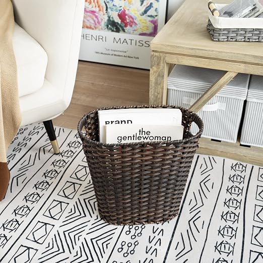 GRANNY SAYS Wicker Trash Can, Bathroom Trash Can with Handles, Wicker Waste Basket for Bathroom, Waste Basket for Bedroom, Decorative Wicker Wastebasket, 19 Liters/5 Gallons, 1-Pack Dark Brown - Image 2