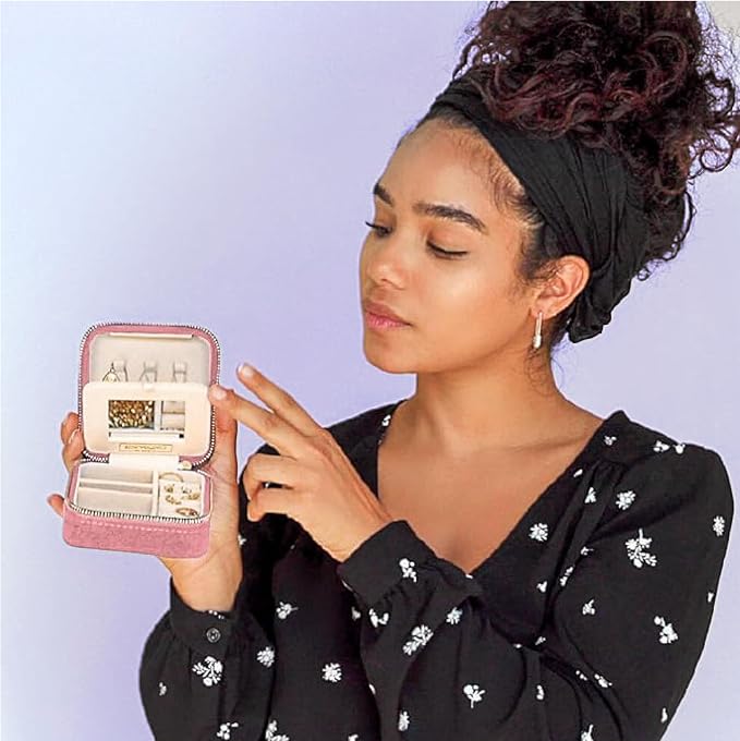 Benevolence LA Plush Velvet Jewelry Box | Travel Jewelry Case Organizer with Mirror | Featured in Oprah's Favorite Things | Best Gifts For Daughter, Girlfriend, Mom | Gifts For Her - Dusty Pink - Image 5