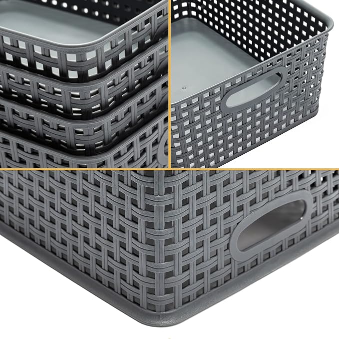 Eslite Plastic Storage Baskets for Organizing,11"X8.5"X4.7",Pack of 4 (Grey) - Image 2