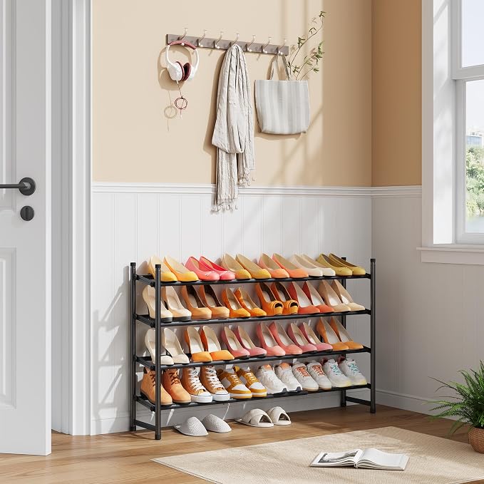 Tajsoon Expandable Shoe Rack for Closet 4 Tier, 29“-41“Adjustable & Stackable Shoe Shelf Storage, Metal Shoe Rack Organizer for Front Door Entrance, Closet, Garage, Entryway, Black - Image 2
