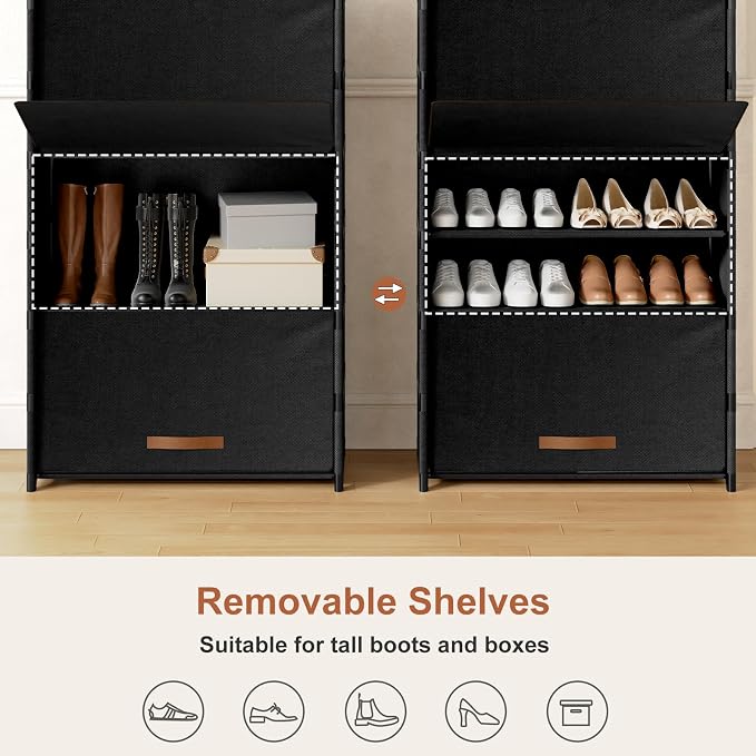Shoe Rack, 9 Tier Shoe Storage Cabinet with Door 36 Pair Plastic Shoe Shelves Organizer for Closet, Entryway, Hallway, Bedroom, Black - Image 7