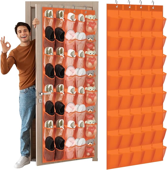 Windyun 40 Over the Door Shoe Organizer Large Mesh Pocket Hanging Shoe Rack for Closet Orange Nonslip Behind Door Storage Holder Back to School Organizer for Dorm Room College Classroom Storage by Windyun