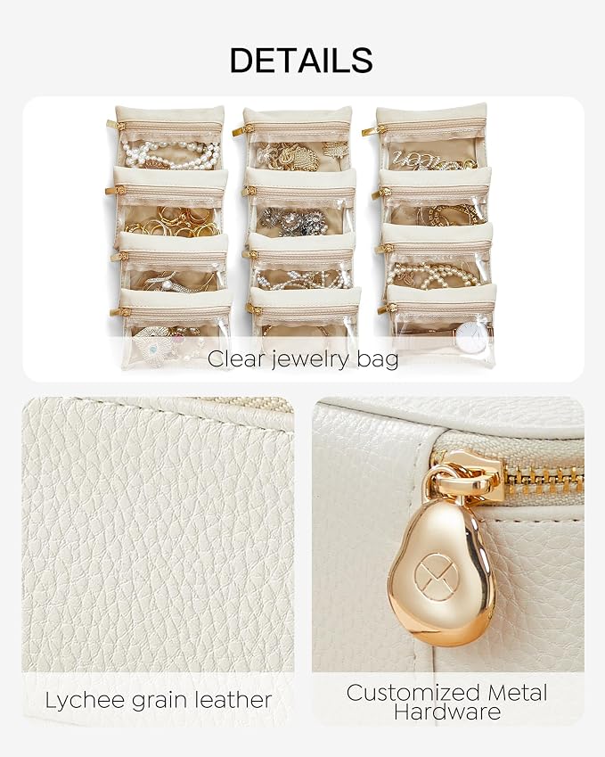 VLANDO Jewelry Travel Case,Gift for Women,Travel Jewelry Organizer with Clear Velvet Jewelry Bags Zipper Pouch for Women Girl Gift-12Pcs White - Image 4