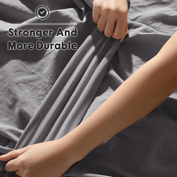 SONORO KATE 100% French Pure Linen Sheets, Breathable and Durable Linen Queen Size Sheets, Anti-Tear Linen Bed Sheets, Machine Washable, 16 Inch Deep Pocket - 4 Piece (Dark Grey, Queen)