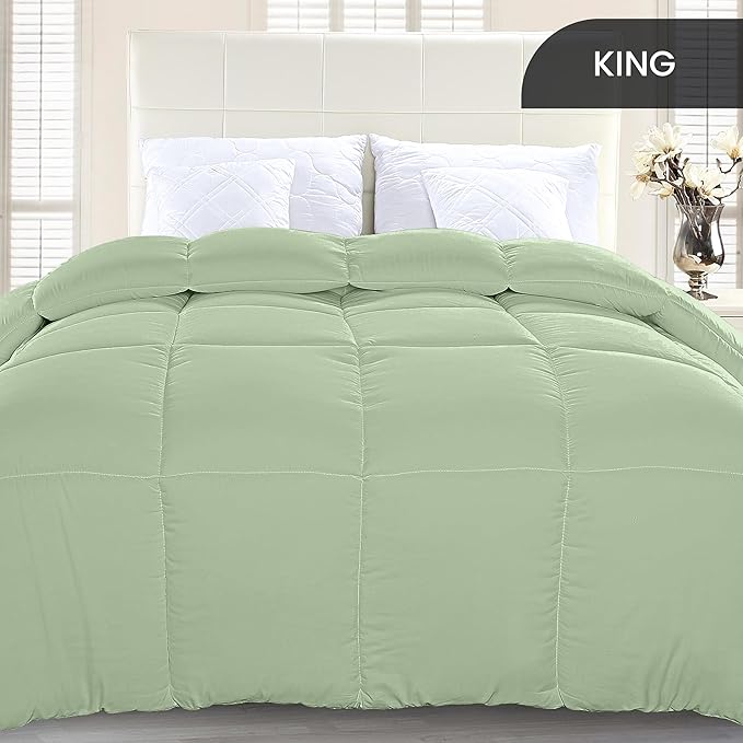 Utopia Bedding King Comforter Duvet Insert, Quilted Sage Green Comforter with Corner Tabs, Box Stitched Down Alternative Comforters King Size 90 x 102 inches