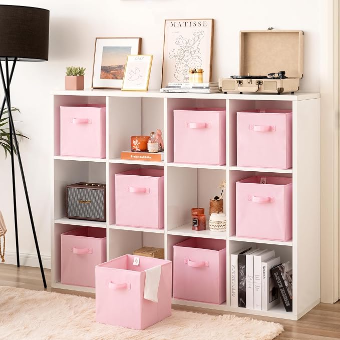 GRANNY SAYS Cube Storage Bins, 11 Inch Storage Cube Organizer, Collapsible Fabric Storage Cubes with Handle, Decorative Cube Storage Organizer for Shelves, Closet, Pink, 8-Pack - Image 3