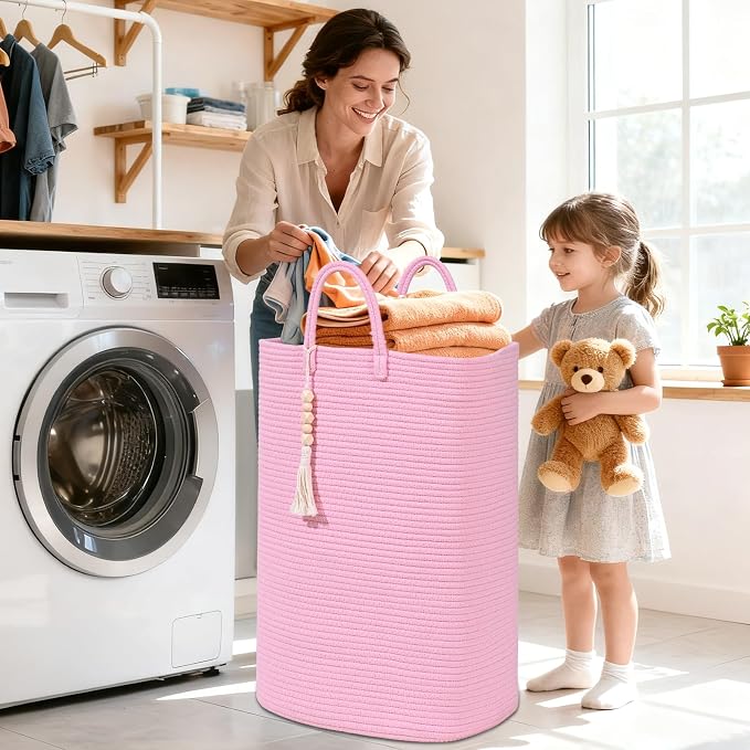 Woven Laundry Basket for Clothes, 65L Large Rectangle Laundry Hampers, Nursery Storage Basket for Toys, Tall Dirty Clothes Hamper for Bedroom Aesthetic, Bathroom, Laundry Room - Image 6