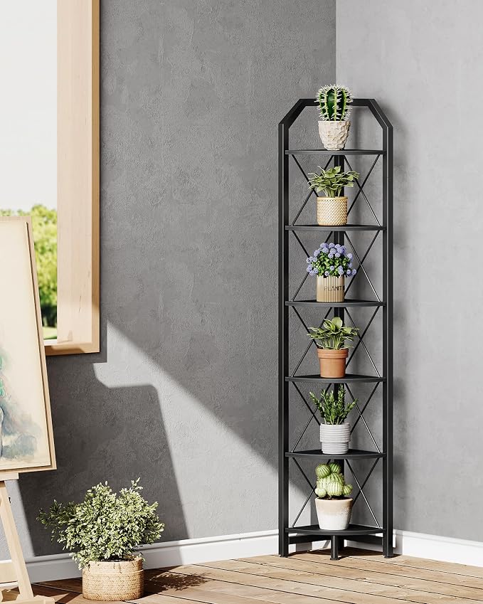 CHOEZON 6-Tier Corner Shelf, Industrial Corner Bookshelf, 71.2" Display Storage Stand, Plant Stand Display Shelf, Tall Bookcase for Bedroom, Living Room, Home Office, Black TCJ11BB - Image 7