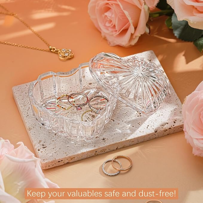kanpura Clear Glass Jewelry Box Heart Shape Cute Box for Storage Ring Earring Trinket Vintage Decorative Glass Jar with Lid Christmas Gift for Women, Mom - Image 5