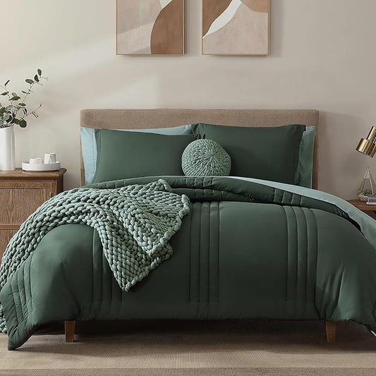 Monbix King Size Comforter Set - 7 Pieces Bed in a Bag King, Deep Forest Bedding Sets with Comforter, All Seasons Comforter Bed Set with Sheets, Pillowcases & Shams