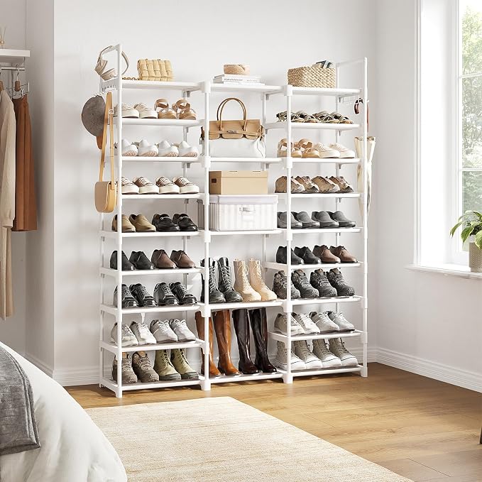 WOWLIVE 9 Tiers Large Shoe Rack White Shoe Rack Organizer for Closet 50-55 Pairs Stackable Heavy Duty Shoe Shelf Shoe Storage with Metal Pipes Plastic Connectors - Image 4
