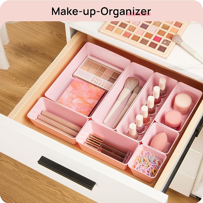Vtopmart 25 PCS Plastic Drawer Organizers Set, 4-Size Versatile Bathroom and Vanity Drawer Organizer Trays, Storage Bins for Makeup, Bedroom, Kitchen Gadgets Utensils and Office - Image 4