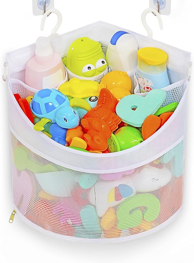 Ligereza Baby Bath Toy Organizer, Quick Drying and Mould Proof, Corner Hang-Suspension Holder, Large Capacity Multi Use Shower Caddy (White) by Ligereza