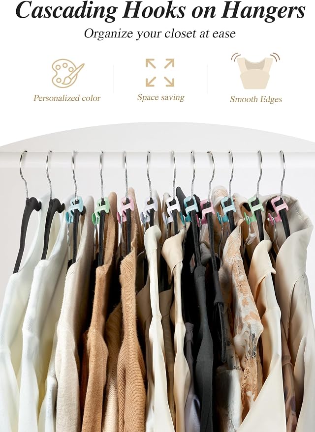 HOUSE DAY Closet Organizers and Storage 60 Pack, Space Saving Hanger, College Dorm Essentials for Girls, Multicolored Clothes Hangers Connectors, Dorm Rooms Space Saver Multicolored - Image 3