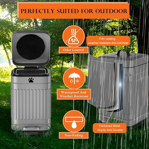 Dog Poop Trash Can Outside, 5L/1.3Gal Metal Dog Waste Trash Can with Lid, Foot Pedal, Pet Waste Container with 40 Bags, Poop Bucket with Lid Soft Close for Pet, Grey - Image 4