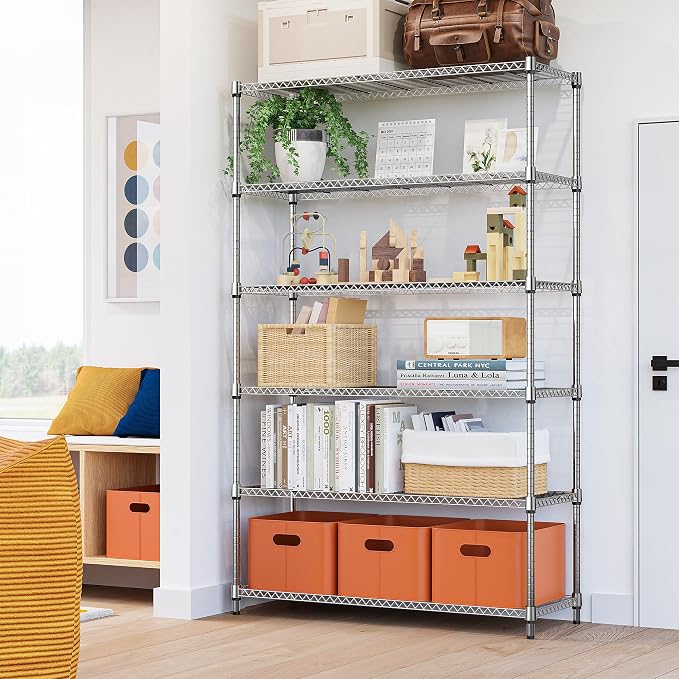 M MZG 6 Tiers Storage Shelves Load 2100LBS, Metal Shelving Wire Metal Shelving Unit Shelves for Storage Adjustable Garage Shelving for Pantry Kitchen Garage Chrome 17.7" D x 47.3" W x 82.4" H - Image 2