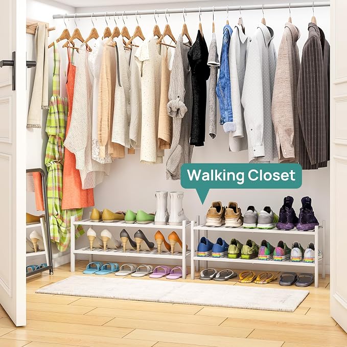 viewcare White Shoe Rack for Entryway, 2 Tier Shoe Organizer for Hallway Closet, Bamboo Wood Shoe Racks for Indoor Outdoor (White, 2-Tier) - Image 4