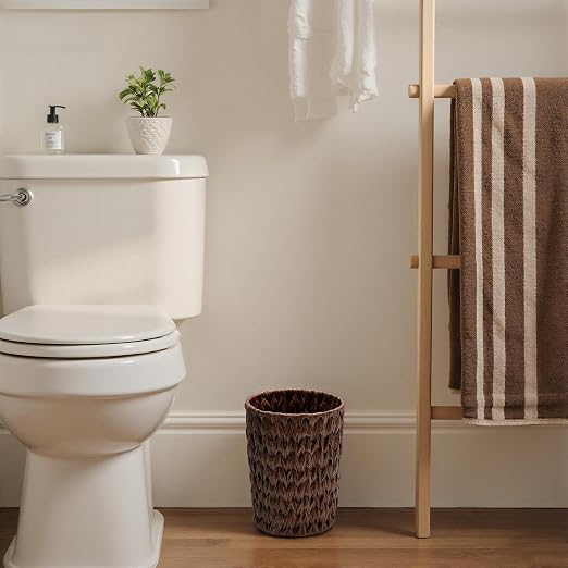 GRANNY SAYS Small Wicker Trash Can, 2 Gallon Bathroom Waste Basket, Small Bathroom Garbage Can, Plastic Trash Basket for Decor, Round Wastebaskets for Office, Bedroom, Cabinet, Brown - Image 4